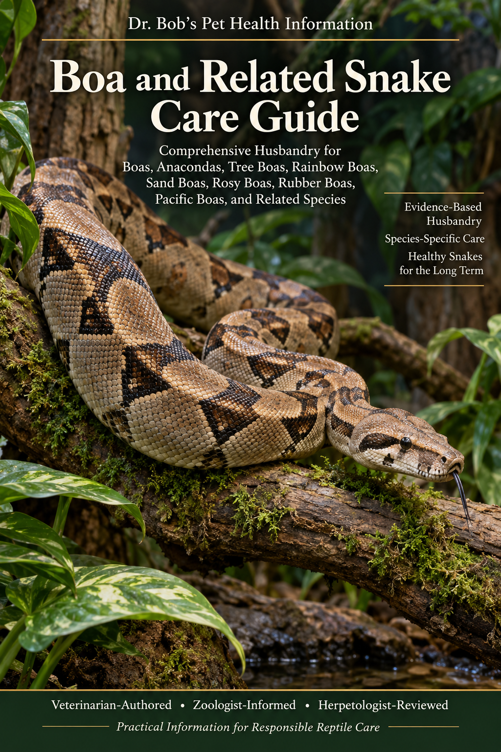 Boa and Related Snake Care Guide cover featuring a boa constrictor in an appropriate naturalistic habitat