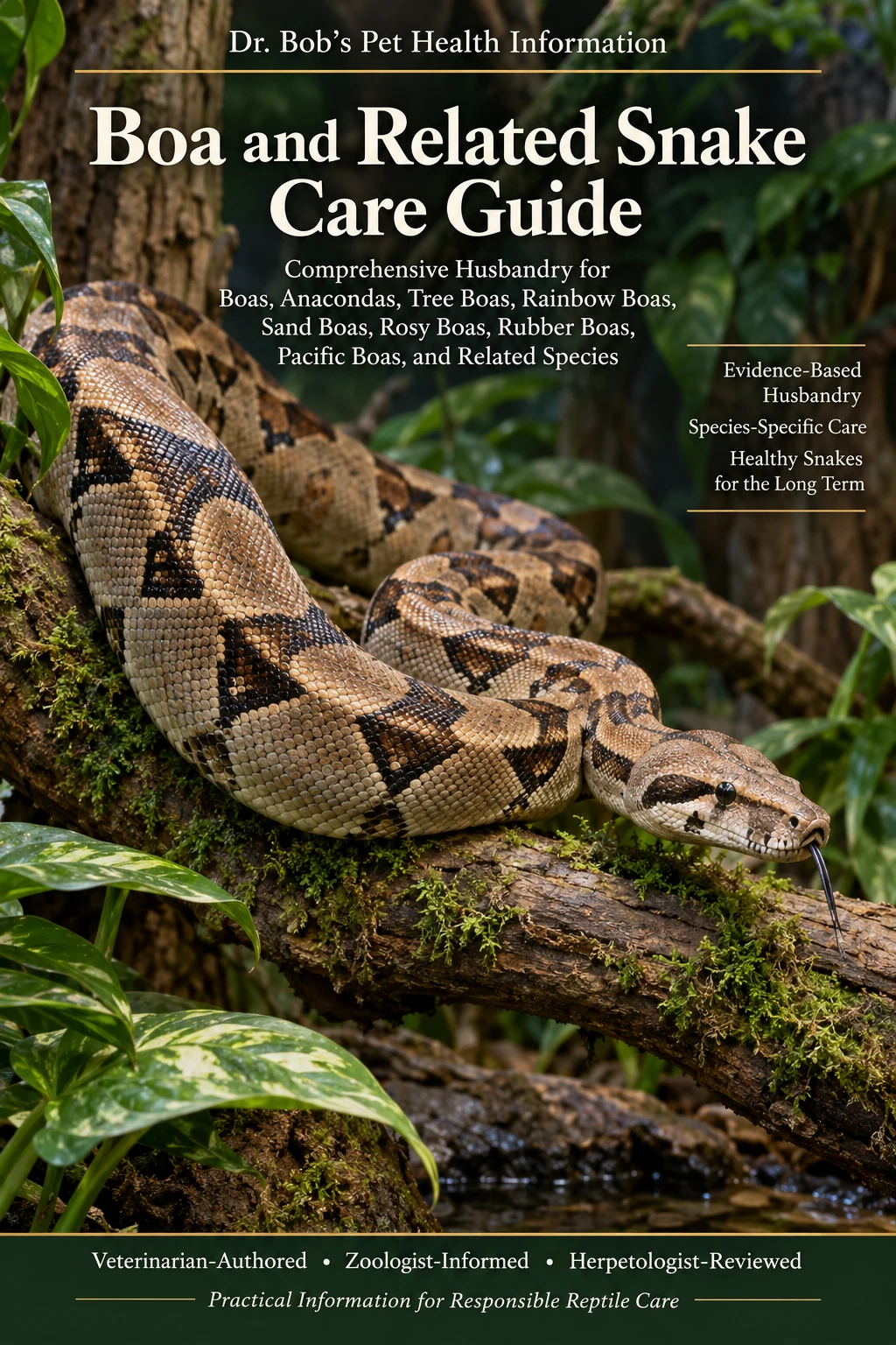 Boa and Related Snake Care Guide cover featuring a boa constrictor in an appropriate naturalistic habitat