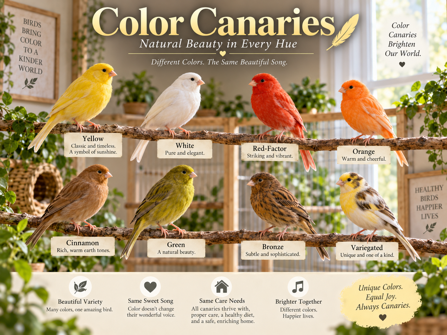 Labeled illustration of representative color canaries