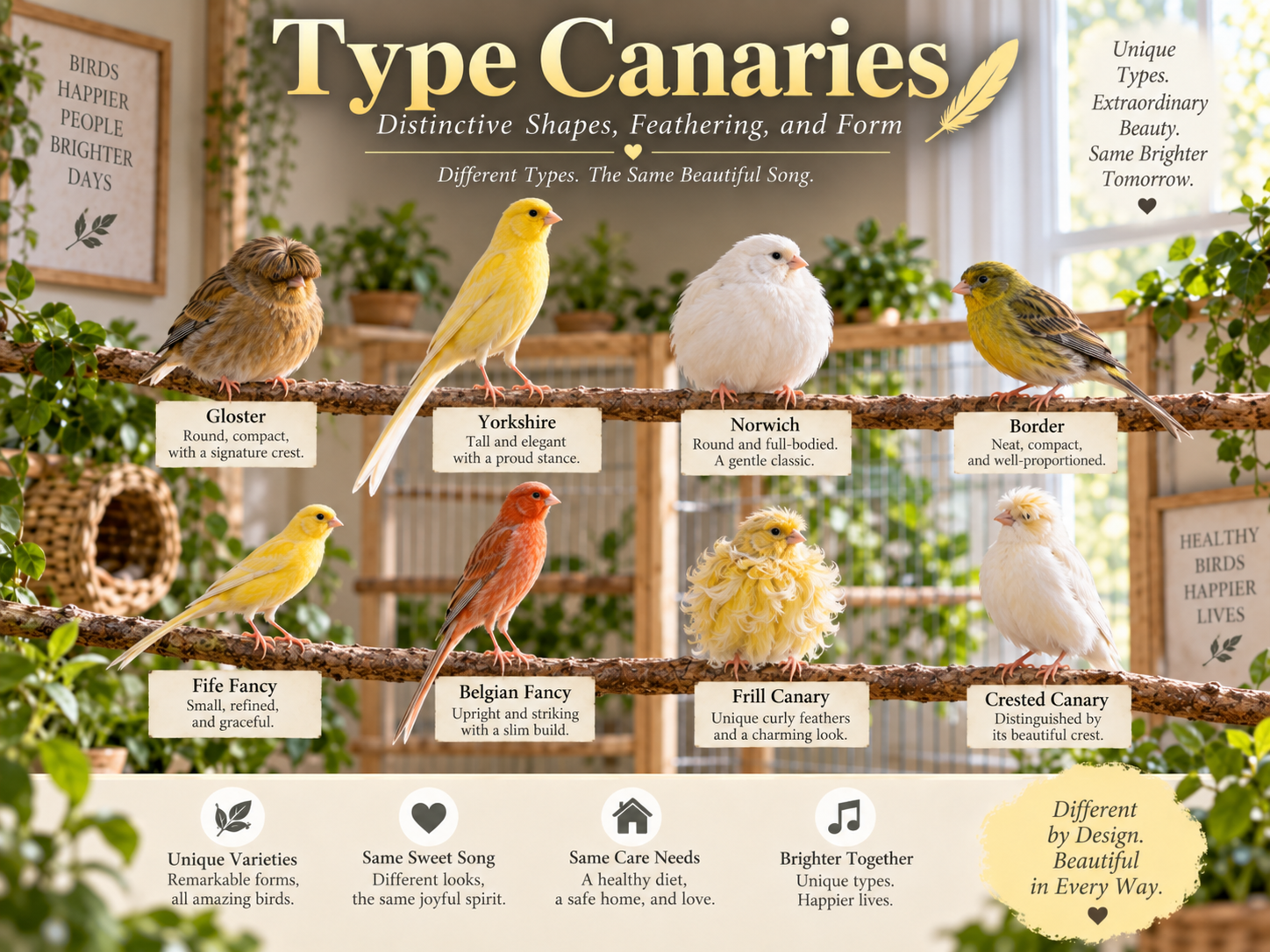 Labeled illustration of representative type canaries