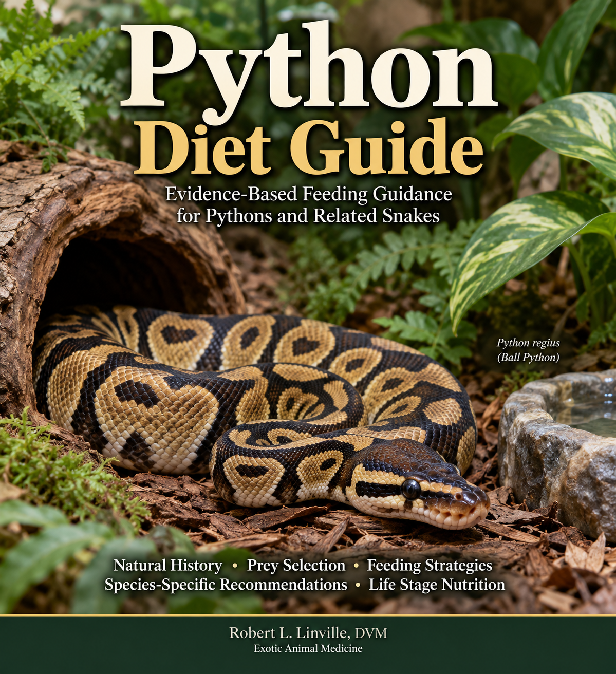 Ball python in a naturalistic habitat, cover image for the Python Diet Guide